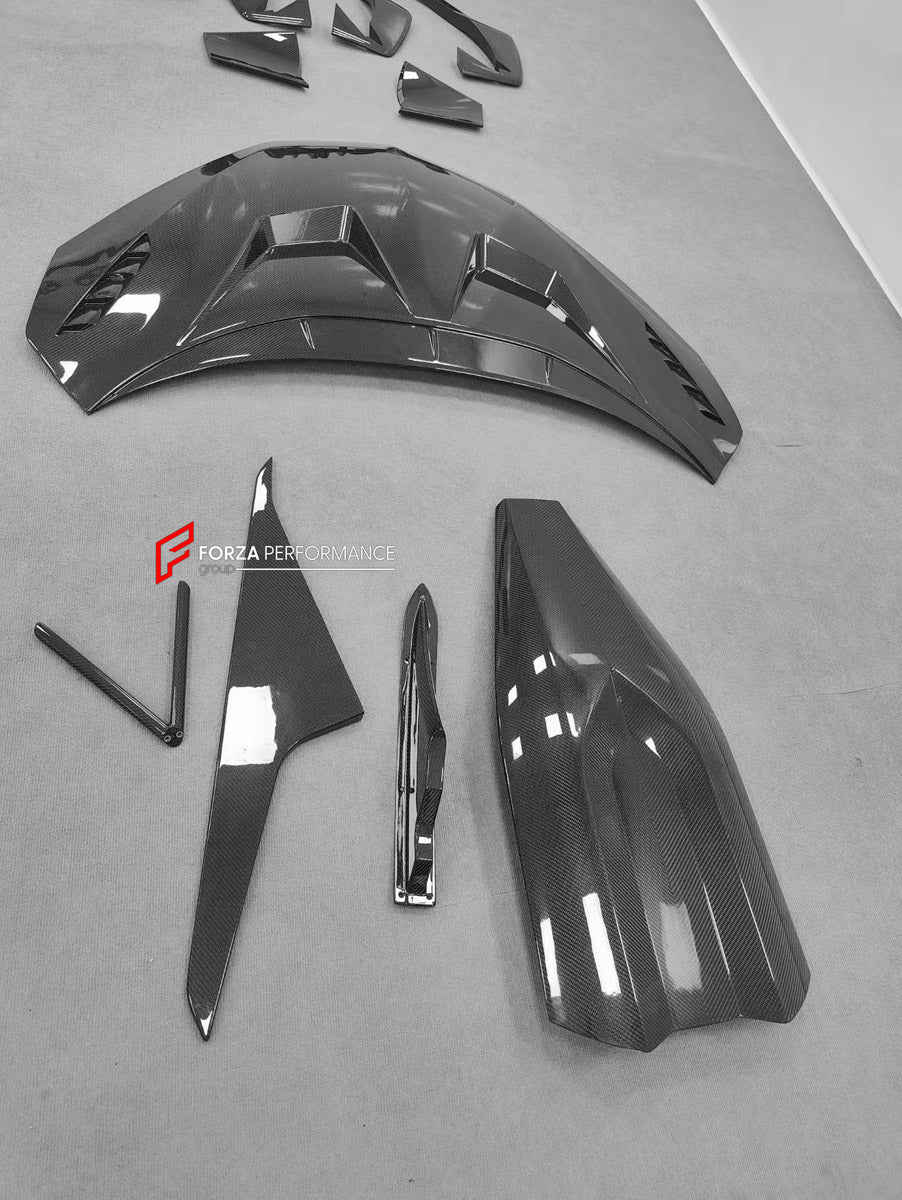 DRY CARBON REAR SPOILER WING AND ENGINE COVER for LAMBORGHINI REVUELTO 2023+ FORZA PERFORMANCE custom fit 1016 Industries Style

Set includes:
Rear Spoiler Wing
Engine Cover

Material: Dry Carbon

NOTE: Professional installation is required.