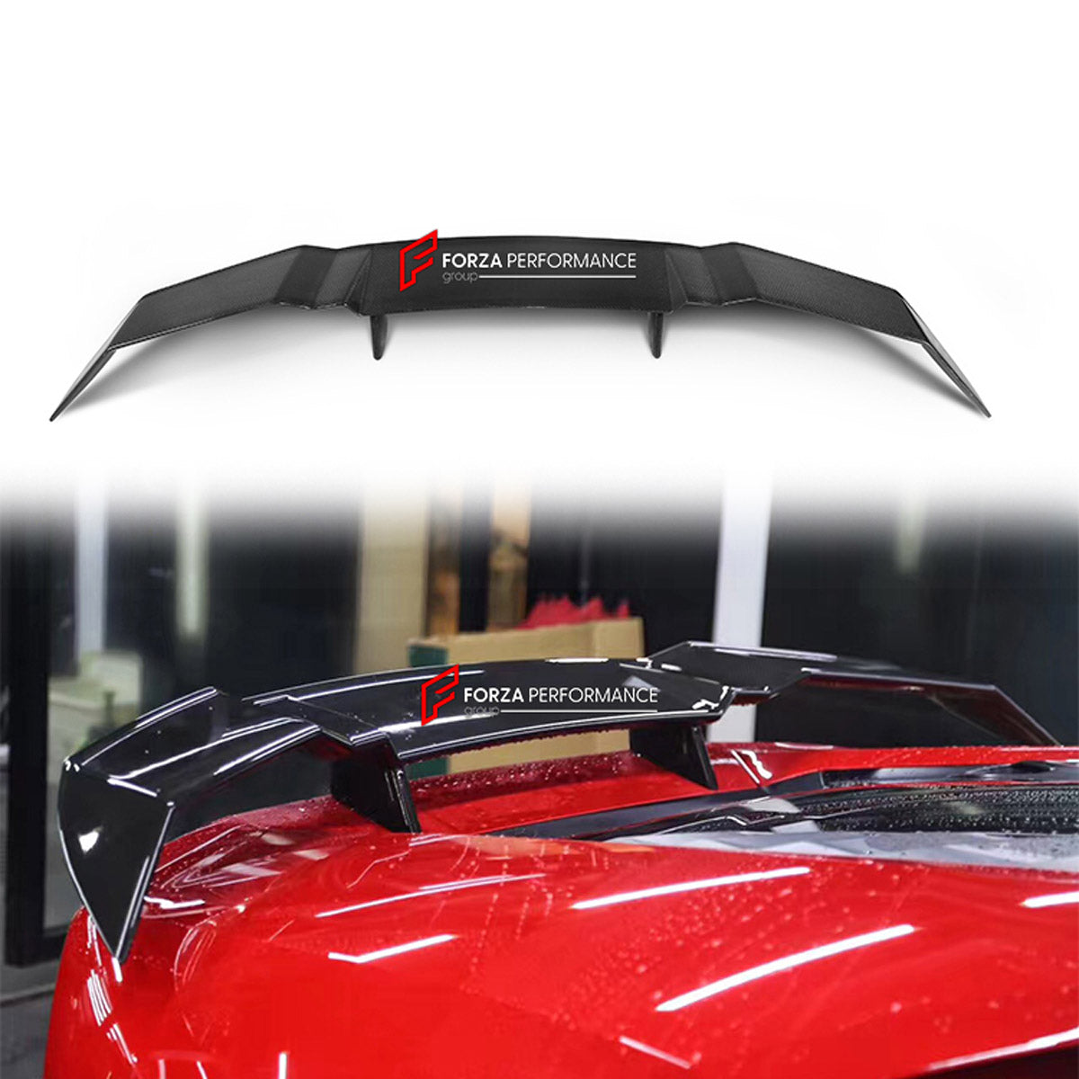 DRY CARBON REAR SPOILER WING for LAMBORGHINI HURACAN LP580 LP610 2014 - 2019 FORZA PERFORMANCE custom fit M Style

Set includes:
Rear Spoiler Wing

Material: Dry Carbon

NOTE: Professional installation is required.