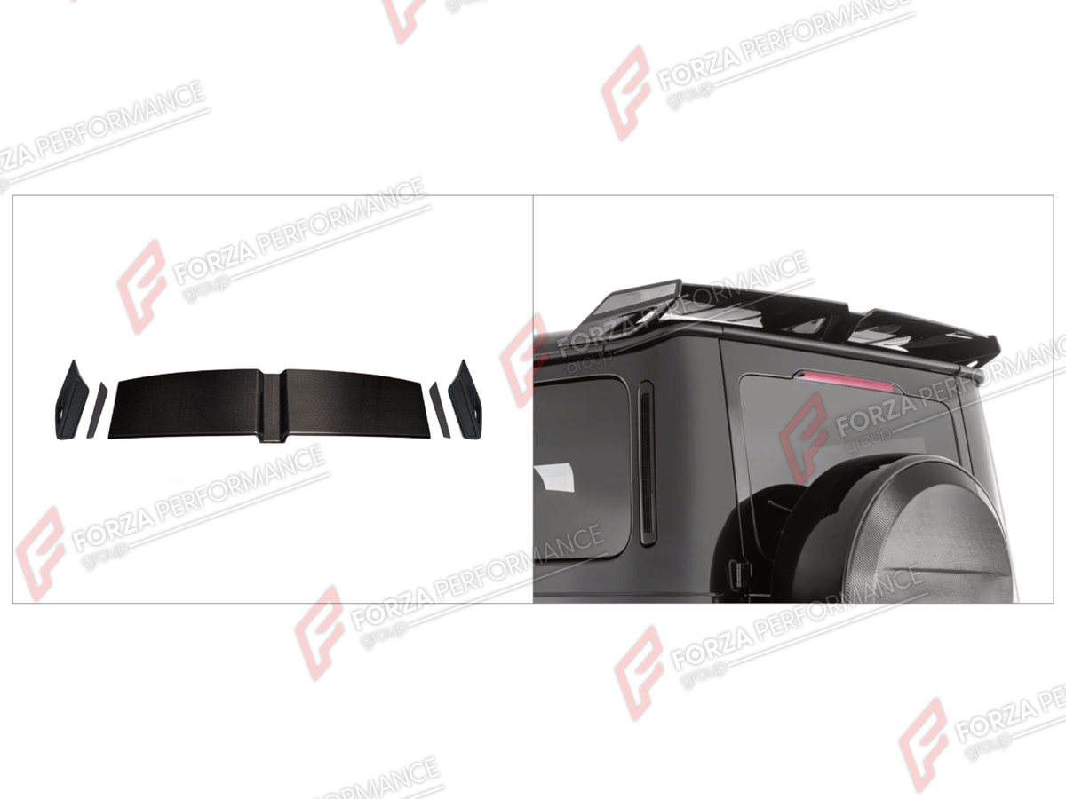DRY CARBON REAR SPOILER WING for MERCEDES-BENZ G-CLASS W465 G63 G450D G500 G550 2025+ FORZA PERFORMANCE custom fit B800

Set includes:
Rear Spoiler Wing

Material: Dry Carbon

NOTE: Professional installation is required.