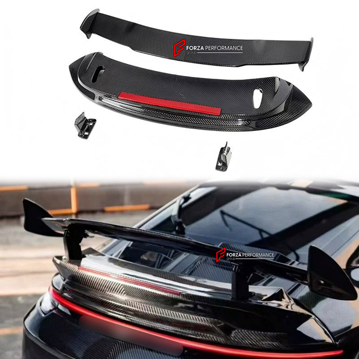 DRY CARBON Rear Spoiler Wing for Porsche 911 992 2019+
Set includes:

Rear Spoiler Wing
Material: Dry Carbon

NOTE: Professional installation is required.