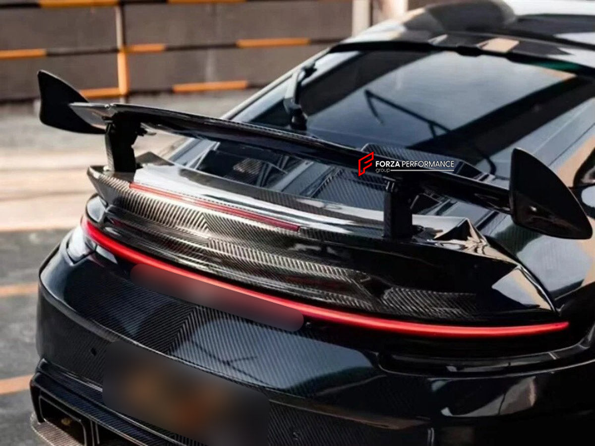 DRY CARBON Rear Spoiler Wing for Porsche 911 992 2019+
Set includes:

Rear Spoiler Wing
Material: Dry Carbon

NOTE: Professional installation is required.
