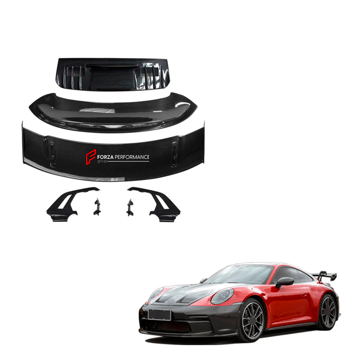 DRY CARBON Rear Spoiler Wing for Porsche 911 992 GT3 2019+
Set includes:

Rear Spoiler Wing
Material: Dry Carbon

NOTE: Professional installation is required.