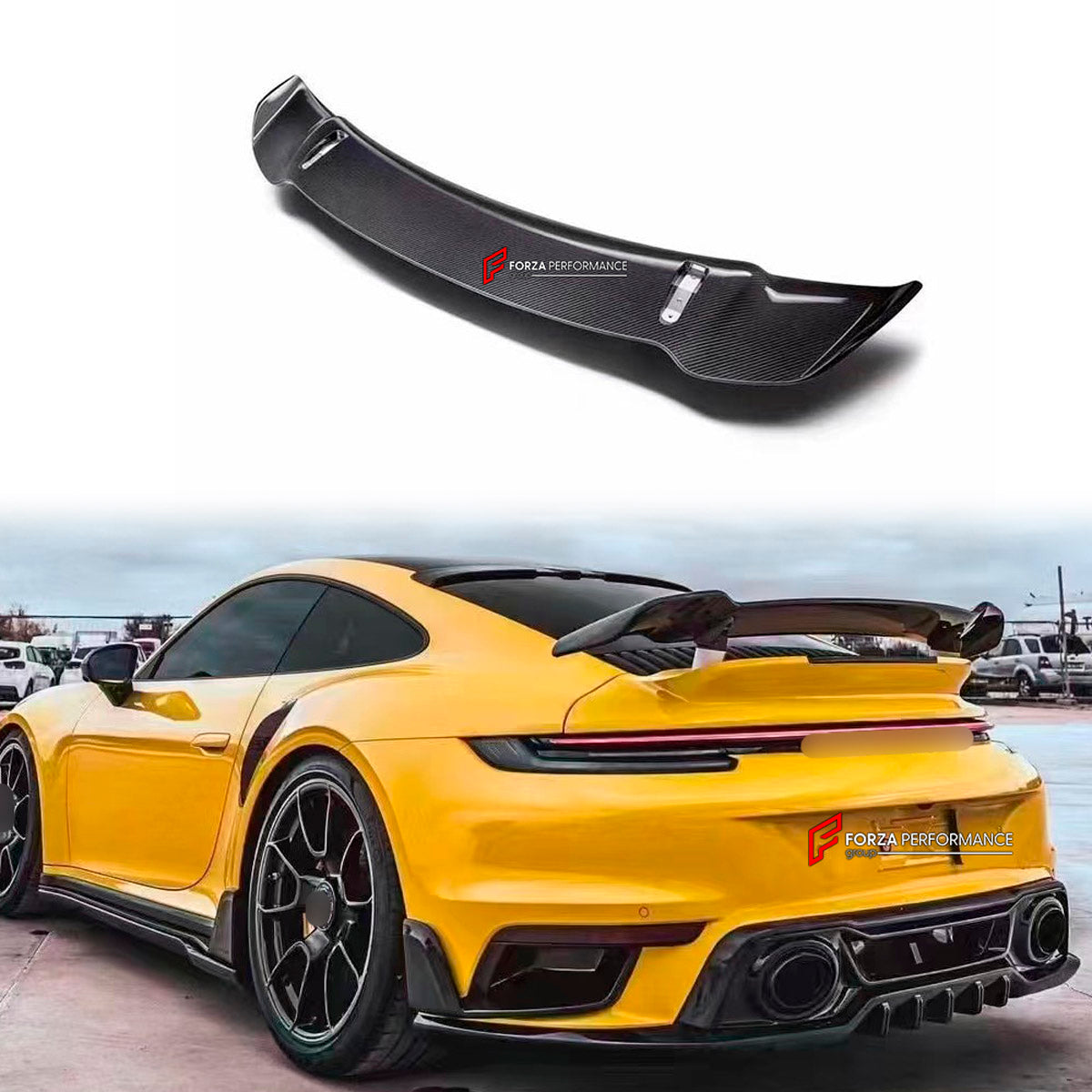 DRY CARBON Rear Spoiler Wing for Porsche 911 992 Turbo 2019+
Set includes:

Rear Spoiler Wing
Material: Dry Carbon

NOTE: Professional installation is required.