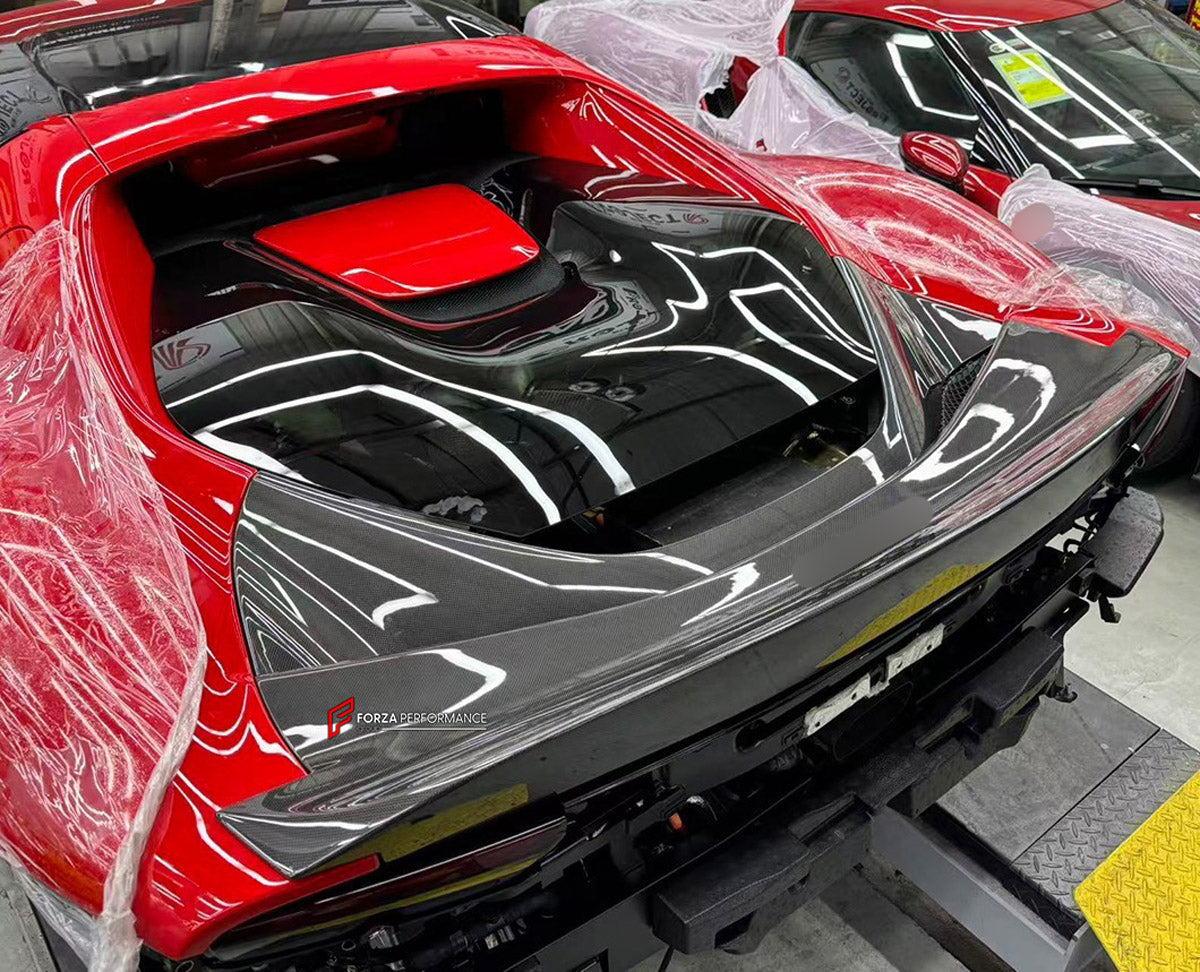 DRY CARBON REPLACEMENT BODY KIT for FERRARI 296 GTS GTB

Set includes:
Front Lip
Side Skirts
Side Air Inlet Trims
Ducktail Spoiler
Rear Diffuser
Material: Dry Carbon

NOTE: Professional installation is required.