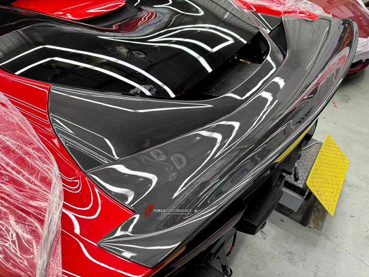 DRY CARBON REPLACEMENT BODY KIT for FERRARI 296 GTS GTB

Set includes:
Front Lip
Side Skirts
Side Air Inlet Trims
Ducktail Spoiler
Rear Diffuser
Material: Dry Carbon

NOTE: Professional installation is required.