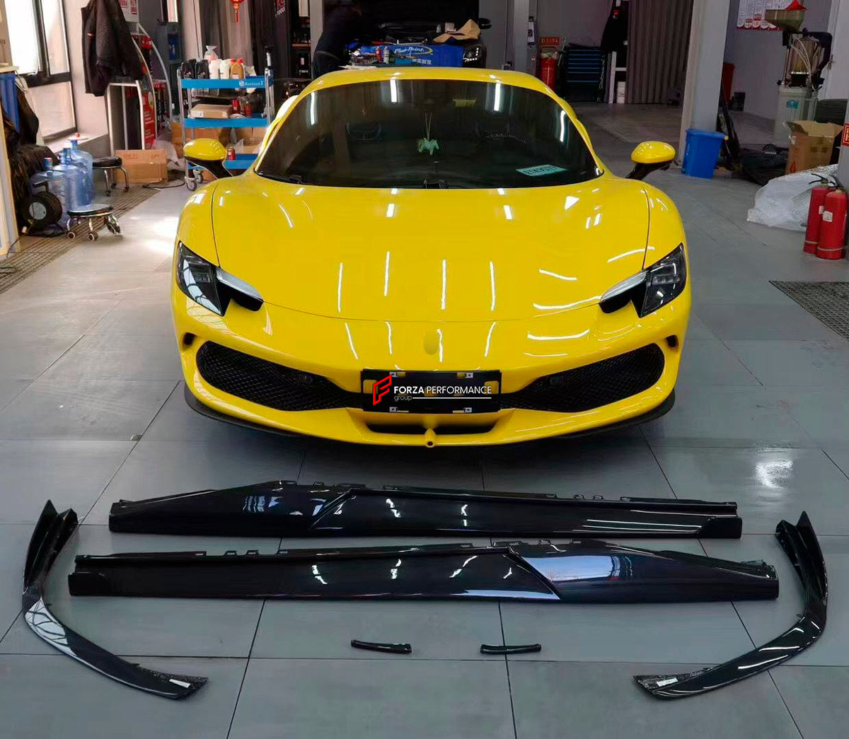 DRY CARBON REPLACEMENT BODY KIT for FERRARI 296 GTS GTB

Set includes:
Front Lip
Side Skirts
Side Air Inlet Trims
Ducktail Spoiler
Rear Diffuser
Material: Dry Carbon

NOTE: Professional installation is required.