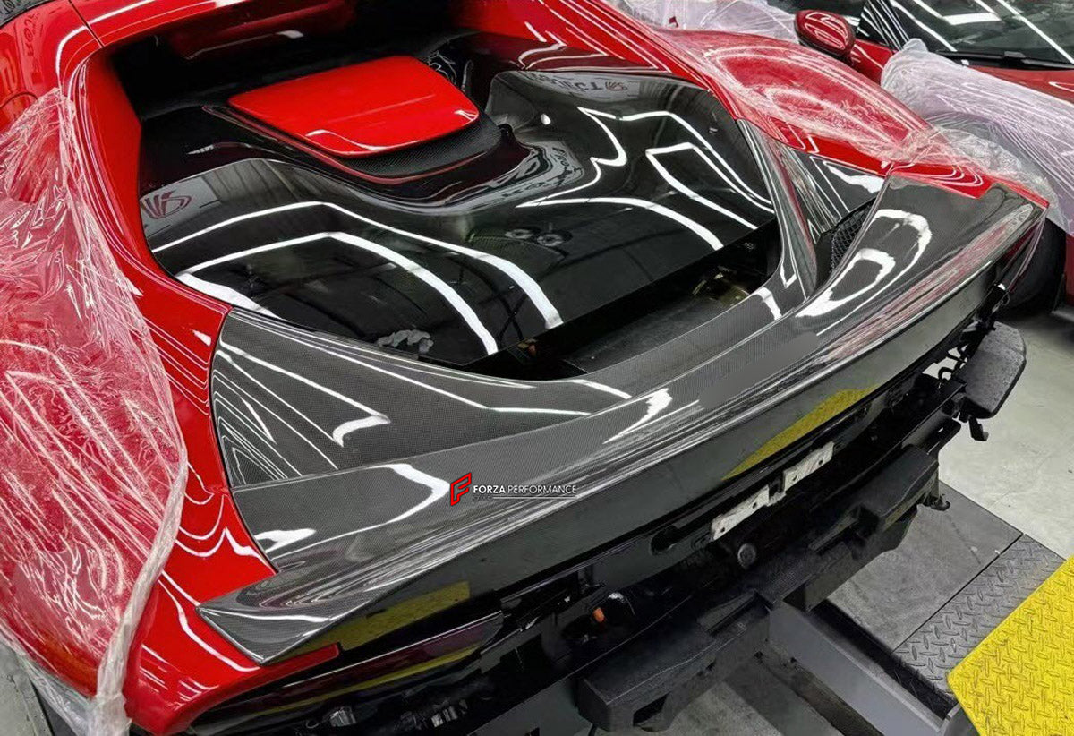 DRY CARBON REPLACEMENT BODY KIT for FERRARI 296 GTS GTB

Set includes:
Front Lip
Side Skirts
Side Air Inlet Trims
Ducktail Spoiler
Rear Diffuser
Material: Dry Carbon

NOTE: Professional installation is required.