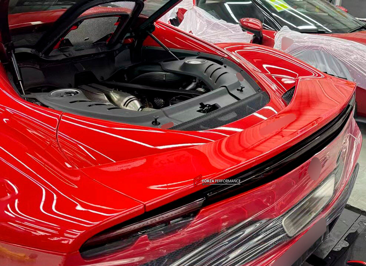 DRY CARBON REPLACEMENT BODY KIT for FERRARI 296 GTS GTB

Set includes:
Front Lip
Side Skirts
Side Air Inlet Trims
Ducktail Spoiler
Rear Diffuser
Material: Dry Carbon

NOTE: Professional installation is required.