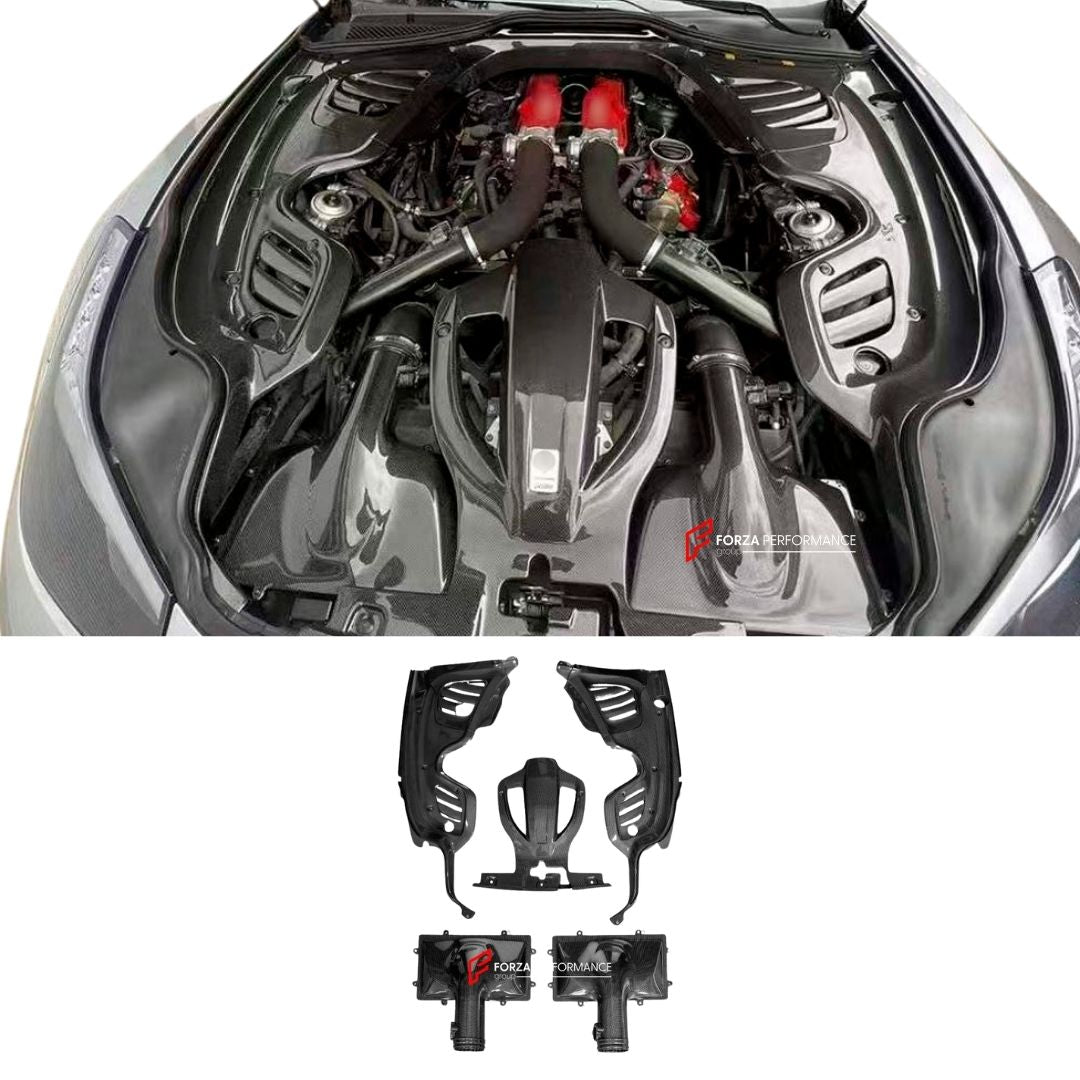 DRY CARBON REPLACEMENT ENGINE BAY KIT for FERRARI GTC4LUSSO 2016 - 2020
Set includes:

Engine Bay Side Panels
Engine Bay Center Cover
Air Box Intake Covers
Material: Dry Carbon

NOTE: Professional installation is required.