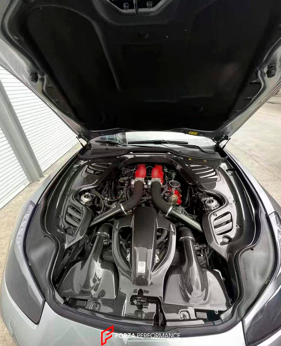 DRY CARBON REPLACEMENT ENGINE BAY KIT for FERRARI GTC4LUSSO 2016 - 2020
Set includes:

Engine Bay Side Panels
Engine Bay Center Cover
Air Box Intake Covers
Material: Dry Carbon

NOTE: Professional installation is required.