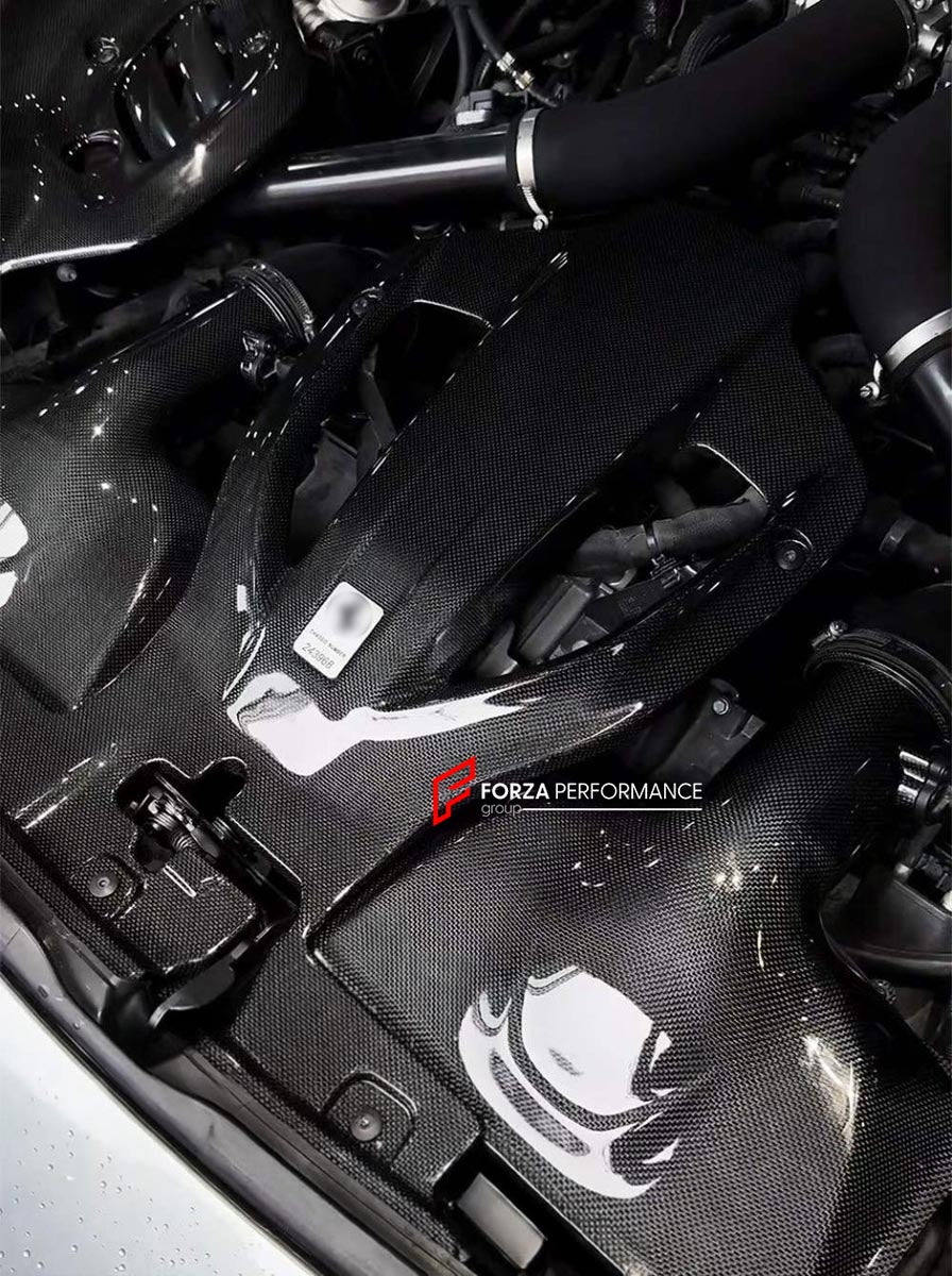 DRY CARBON REPLACEMENT ENGINE BAY KIT for FERRARI GTC4LUSSO 2016 - 2020
Set includes:

Engine Bay Side Panels
Engine Bay Center Cover
Air Box Intake Covers
Material: Dry Carbon

NOTE: Professional installation is required.