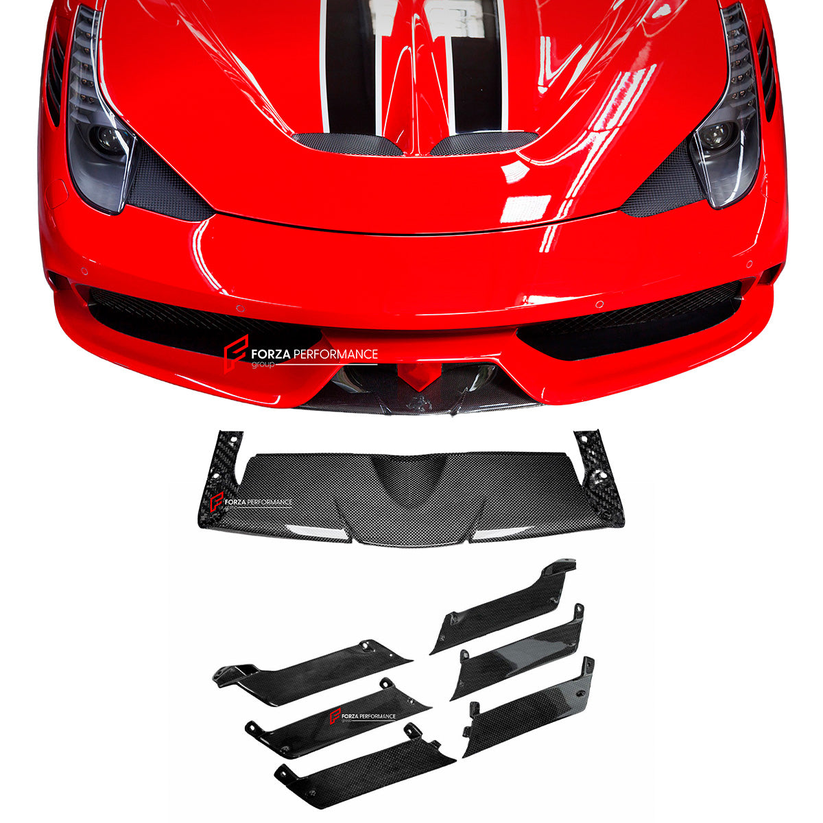 DRY CARBON REPLACEMENT FRONT LIP and FRONT BUMPER VENT WINGLETS  for FERRARI 458 SPECIALE 2013 - 2015

Set includes:

Front Lip
Front Bumper Vent Winglets

Material: Dry Carbon

NOTE: Professional installation is required
