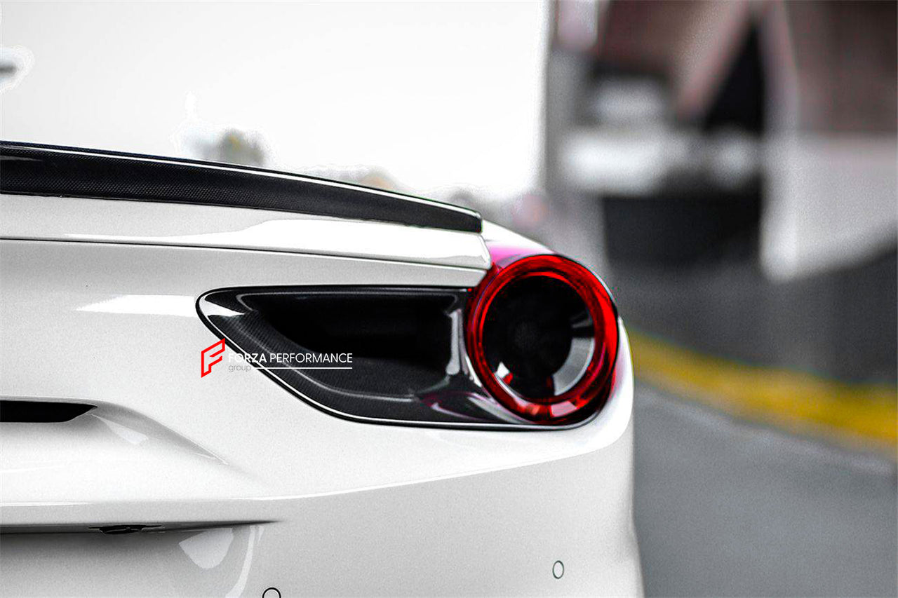 DRY CARBON REPLACEMENT REAR TAIL LIGHT COVERS for FERRARI 488 GTB SPIDER 2015 - 2020

Set includes:

Rear Tail Light Covers

Material: Carbon Fiber

NOTE: Professional installation is required