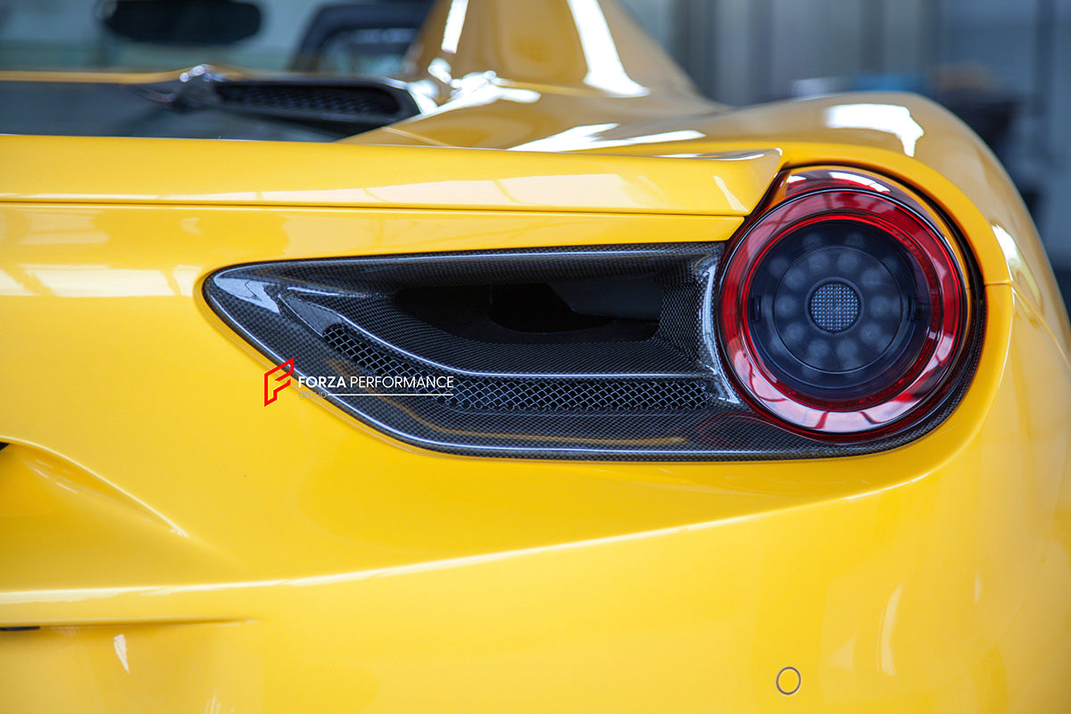 DRY CARBON REPLACEMENT REAR TAIL LIGHT COVERS for FERRARI 488 GTB SPIDER 2015 - 2020

Set includes:

Rear Tail Light Covers

Material: Carbon Fiber

NOTE: Professional installation is required