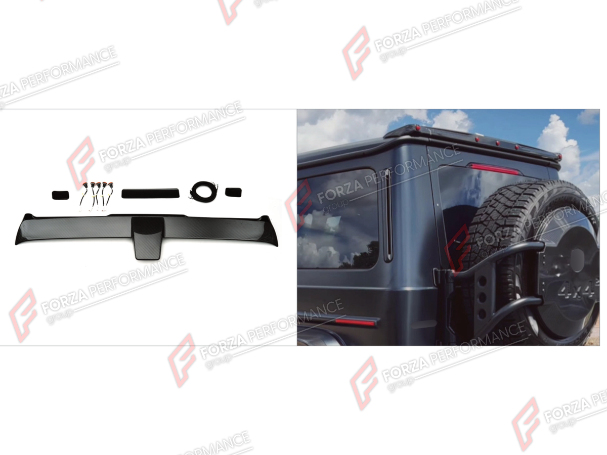 DRY CARBON ROOF SPOILER WITH LED LIGHTS for MERCEDES-BENZ G-CLASS W464 4X4 2019 - 2024 FORZA PERFORMANCE custom fit American Vehicle

Set includes:
Roof Spoiler With LED Lights

Material: Dry Carbon

NOTE: Professional installation is required.