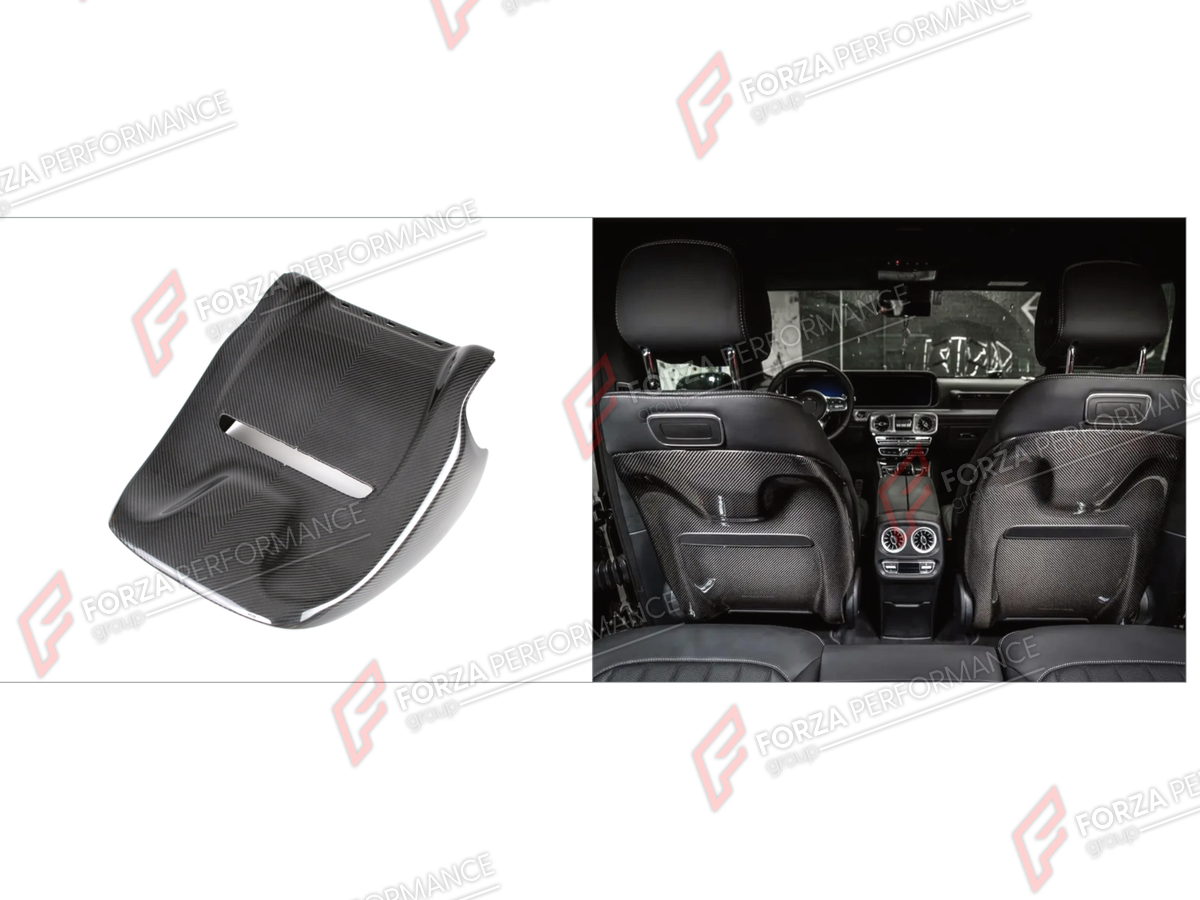 DRY CARBON SEAT BACK COVERS for MERCEDES-BENZ G-CLASS W465 G63 G450D G500 G550 2025+

Set includes:
Seat Back Covers

Material: Dry Carbon

NOTE: Professional installation is required.