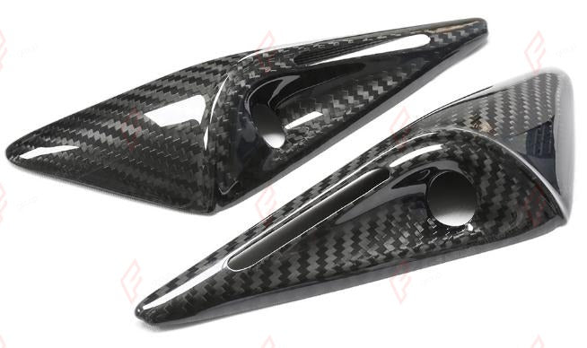 DRY CARBON SIDE CAMERA COVERS 2 PCS for TESLA MODEL S 2021+
Set includes:

Side Camera Covers (2 pcs/set)
Material: Dry Carbon

NOTE: Add-on type - installs over the original part. Professional installation is required.