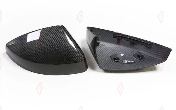 DRY CARBON SIDE MIRROR COVERS for AUDI A3 S3 RS3 8V 2013 - 2020
Set includes:

Side Mirror Covers (with or without assist-sensor cutout - your choice)
Material: Dry Carbon

NOTE: Available with or without the driver-assist sensor cutout - specify your version when ordering. Professional installation is required.