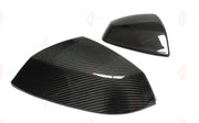 DRY CARBON SIDE MIRROR COVERS for AUDI Q5 Q7 2018+
Set includes:

Side Mirror Covers (with or without assist-sensor cutout - your choice)
Material: Dry Carbon

NOTE: Available with or without the driver-assist sensor cutout - specify your version when ordering. Professional installation is required.
