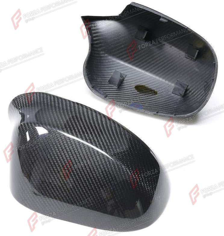 DRY CARBON SIDE MIRROR COVERS for BMW 3 SERIES E90 LCI 2008 - 2012
Set includes:

Side Mirror Covers
Material: Dry Carbon

NOTE: Professional installation is required.