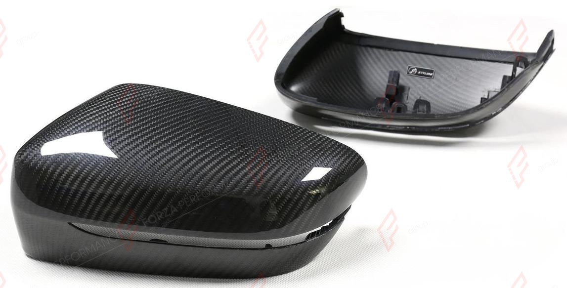 DRY CARBON SIDE MIRROR COVERS for BMW 8 SERIES G14 G15 G16 2018+
Set includes:

Side Mirror Covers
Material: Dry Carbon

NOTE: Available for LHD and RHD cars - specify your drive side. For LHD (left-hand drive) cars only. Professional installation is required.