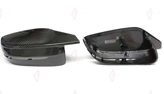 DRY CARBON SIDE MIRROR COVERS for BMW M3 G80 2021+
Set includes:

Side Mirror Covers
Material: Dry Carbon

NOTE: Available for LHD and RHD cars - specify your drive side. For LHD (left-hand drive) cars only. Professional installation is required.