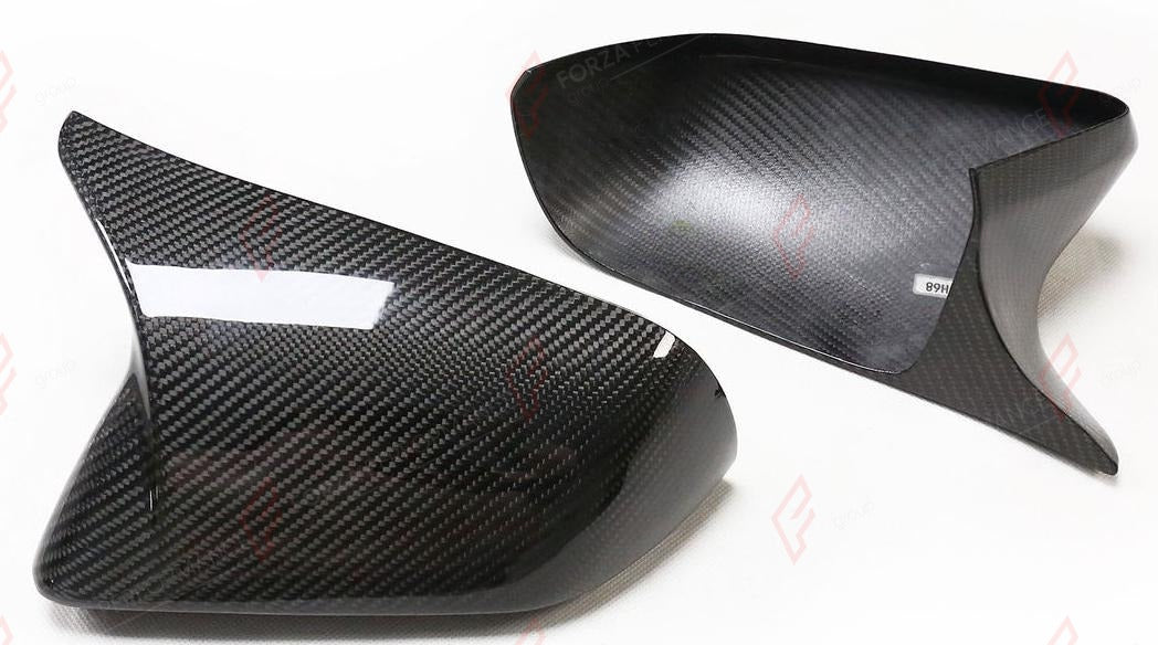 DRY CARBON SIDE MIRROR COVERS for FORD MUSTANG S550 2015 - 2023 M Style
Set includes:

Side Mirror Covers
Material: Dry Carbon

NOTE: For US-version (American-spec) cars. Add-on type - installs over the original part. Professional installation is required.