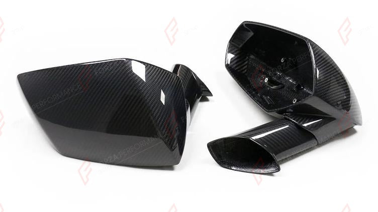 DRY CARBON SIDE MIRROR COVERS for LAMBORGHINI AVENTADOR 2011 - 2022
Set includes:

Side Mirror Covers
Material: Dry Carbon

NOTE: Professional installation is required.