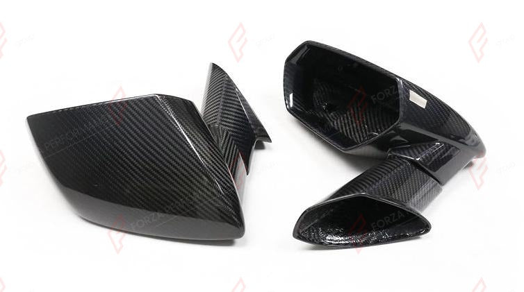 DRY CARBON SIDE MIRROR COVERS for LAMBORGHINI HURACAN 2014 - 2024
Set includes:

Side Mirror Covers
Material: Dry Carbon

NOTE: Professional installation is required.