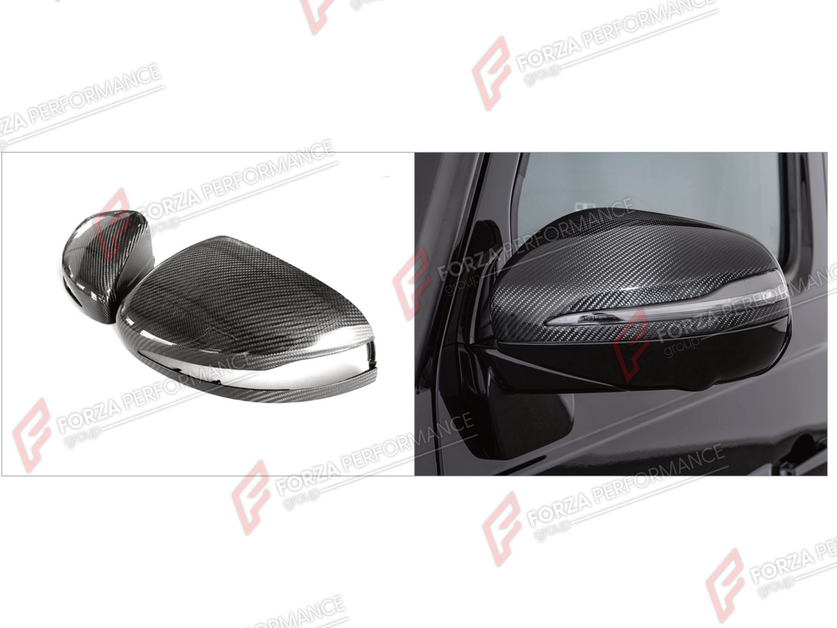 DRY CARBON SIDE MIRROR COVERS for MERCEDES-BENZ G-CLASS W464 2019 - 2024

Set includes:
Side Mirror Covers

Material: Dry Carbon

NOTE: Professional installation is required.