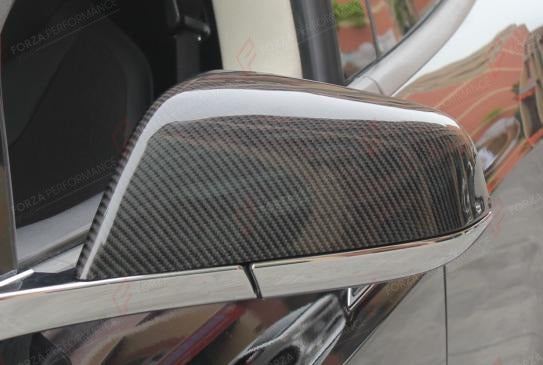 DRY CARBON SIDE MIRROR COVERS for TESLA MODEL X 2016 - 2020
Set includes:

Side Mirror Covers
Material: Dry Carbon

NOTE: Add-on type - installs over the original part. Professional installation is required.