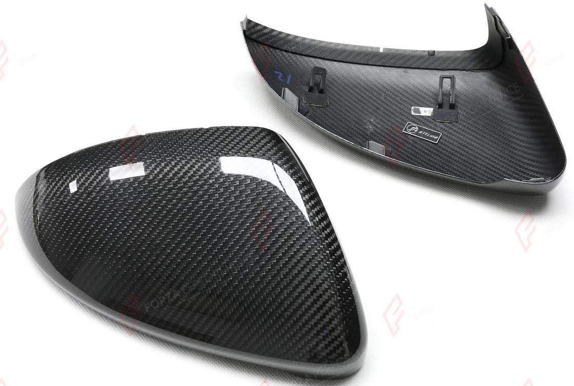 DRY CARBON SIDE MIRROR COVERS for VOLKSWAGEN GOLF MK8 2020+
Set includes:

Side Mirror Covers
Material: Dry Carbon

NOTE: Available with or without the driver-assist sensor cutout - specify your version when ordering. Professional installation is required.