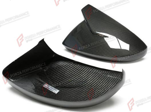 DRY CARBON SIDE MIRROR COVERS STICK ON for AUDI A6 S6 RS6 C8 2019+ Abt Style
Set includes:

Side Mirror Covers (with or without assist-sensor cutout - your choice)
Material: Dry Carbon

NOTE: Available with or without the driver-assist sensor cutout - specify your version when ordering. Add-on type - installs over the original part. Professional installation is required.