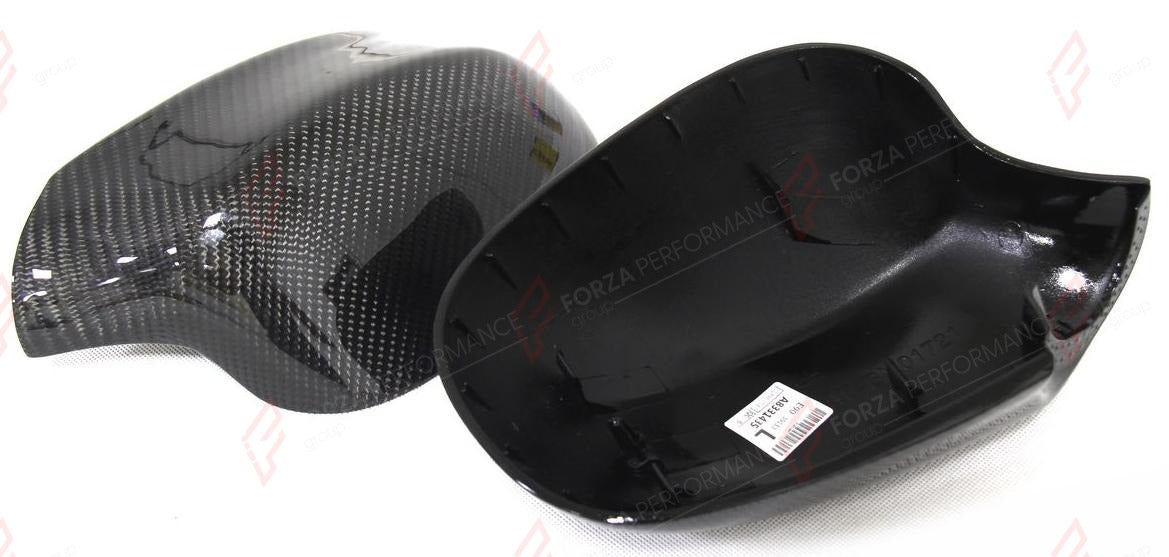 DRY CARBON SIDE MIRROR COVERS STICK ON for BMW 3 SERIES E90 LCI 2008 - 2012
Set includes:

Side Mirror Covers
Material: Dry Carbon

NOTE: Add-on type - installs over the original part. Professional installation is required.
