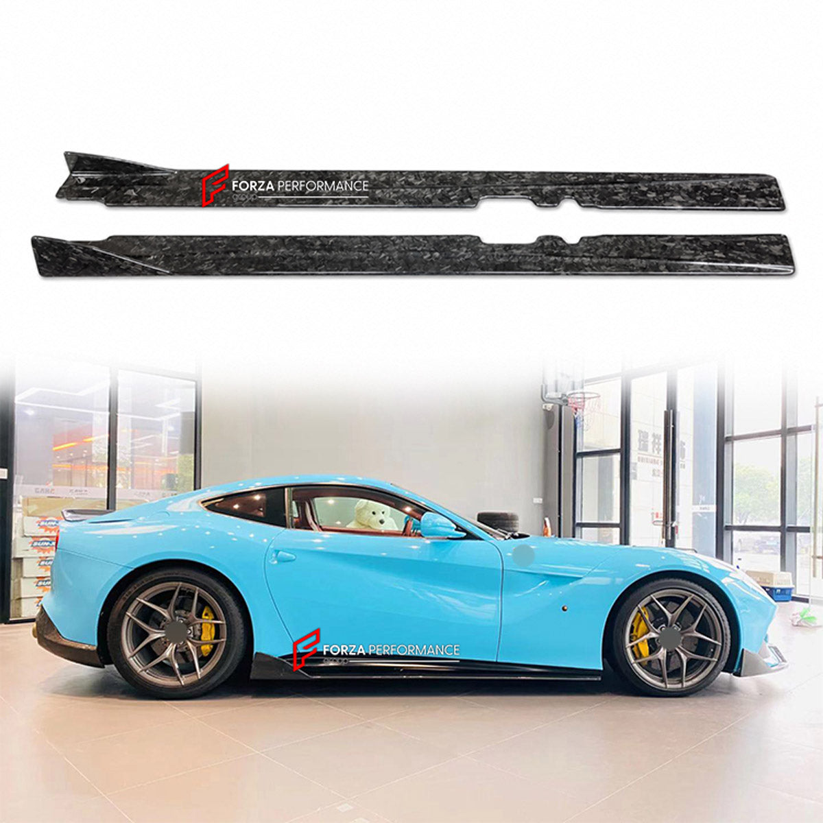DRY CARBON SIDE SKIRTS for FERRARI F12 BERLINETTA 2012 - 2017 FORZA PERFORMANCE custom fit DMC Style

Set includes:
Side Skirts

Material: Dry Carbon

NOTE: Professional installation is required.