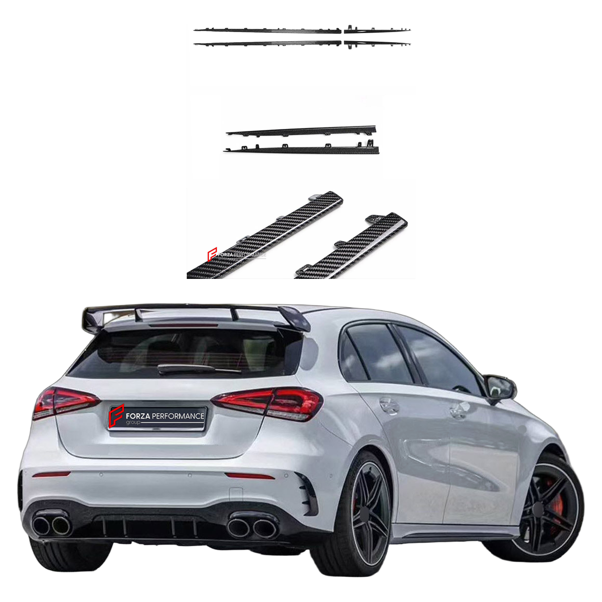 DRY CARBON SIDE SKIRTS for MERCEDES-BENZ A-CLASS AMG W177 A45 2018+

Set includes:
Side Skirts

Material: Dry Carbon

NOTE: Professional installation is required.