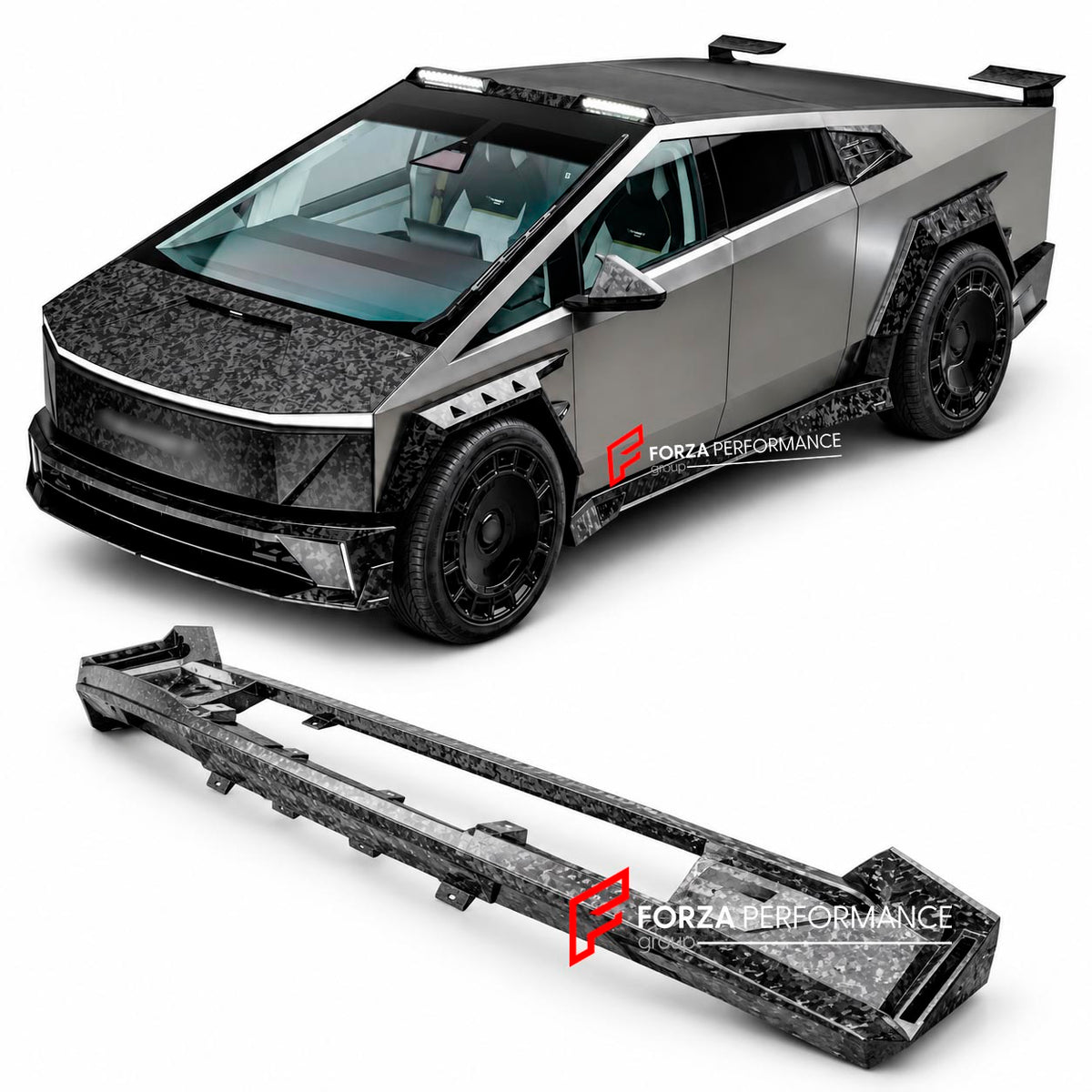 DRY CARBON SIDE SKIRTS for TESLA CYBERTRUCK 2024+ Forza Performance custom fit buy dry carbon side skirts design