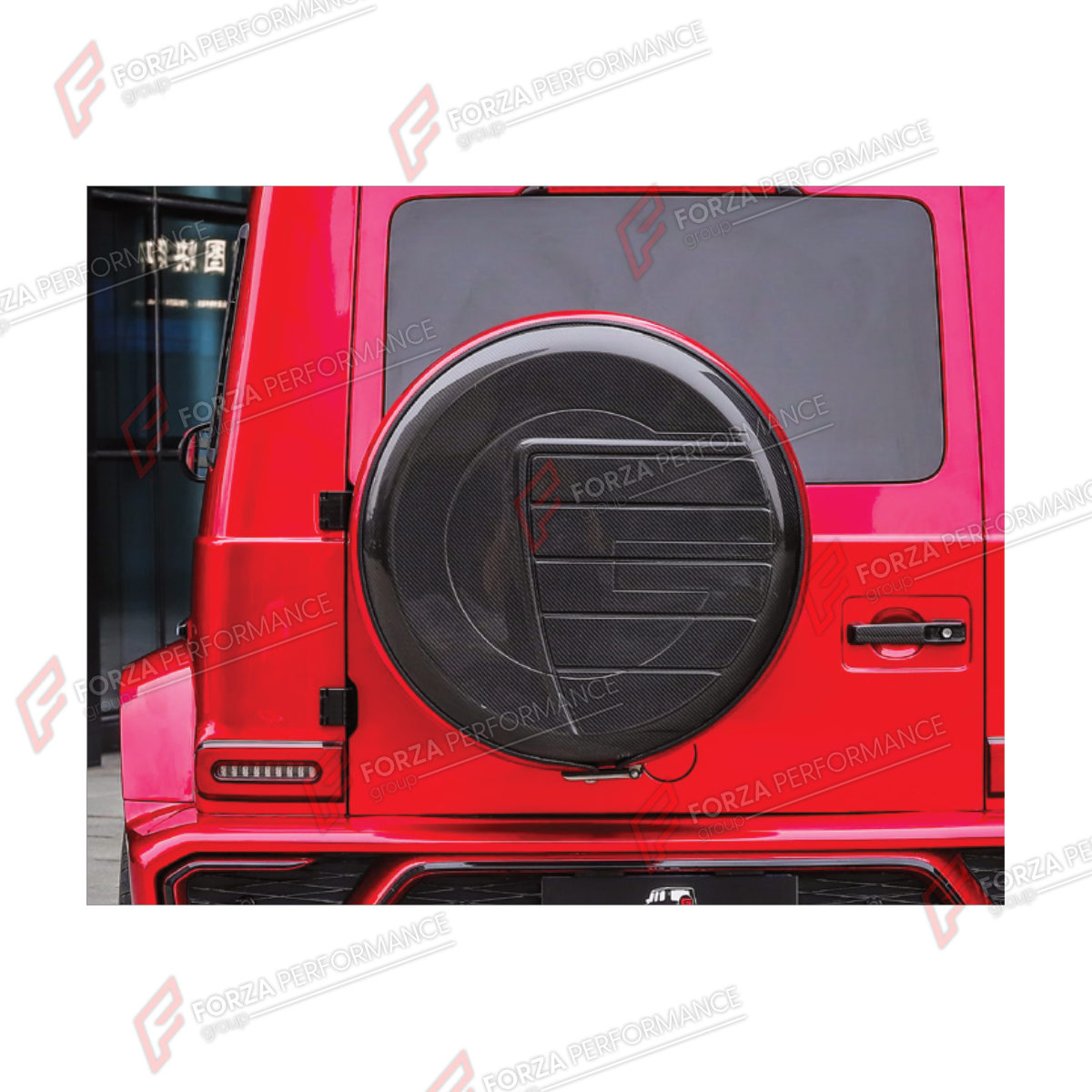 DRY CARBON SPARE WHEEL TIRE COVER for MERCEDES-BENZ G-CLASS W464 2019 - 2024 FORZA PERFORMANCE custom fit Poseidon

Set includes:
Spare Wheel Tire Cover

Material: Dry Carbon

NOTE: Professional installation is required.