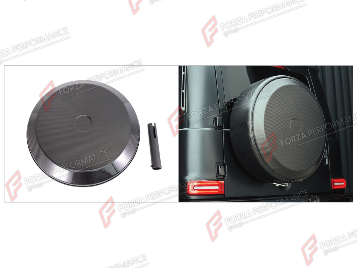 DRY CARBON SPARE WHEEL TIRE COVER for MERCEDES-BENZ G-CLASS W465 G63 G450D G500 G550 2025+ FORZA PERFORMANCE custom fit Gworks

Set includes:
Spare Wheel Tire Cover

Material: Dry Carbon

NOTE: Professional installation is required.