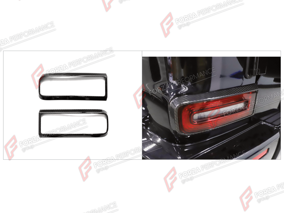 DRY CARBON TAIL LIGHT COVERS for MERCEDES-BENZ G-CLASS W465 G63 G450D G500 G550 2025+

Set includes:
Tail Light Covers

Material: Dry Carbon

NOTE: Professional installation is required.