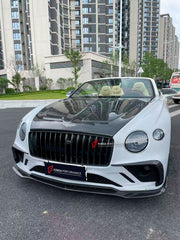 DRY CARBON WIDE BODY KIT for BENTLEY CONTINENTAL GT GTC 2018 - 2024

Set includes:
Front Lip
Front Bumper
Front Bumper Trims
Grille
Hood / Bonnet
Front Fenders
Side Mirror Covers
Side Trims
Side Skirts
Folding Roof Cover
Rear Spoiler
Rear Bumper
Rear Diffuser

Material: Dry Carbon

Note: Professional installation is required.