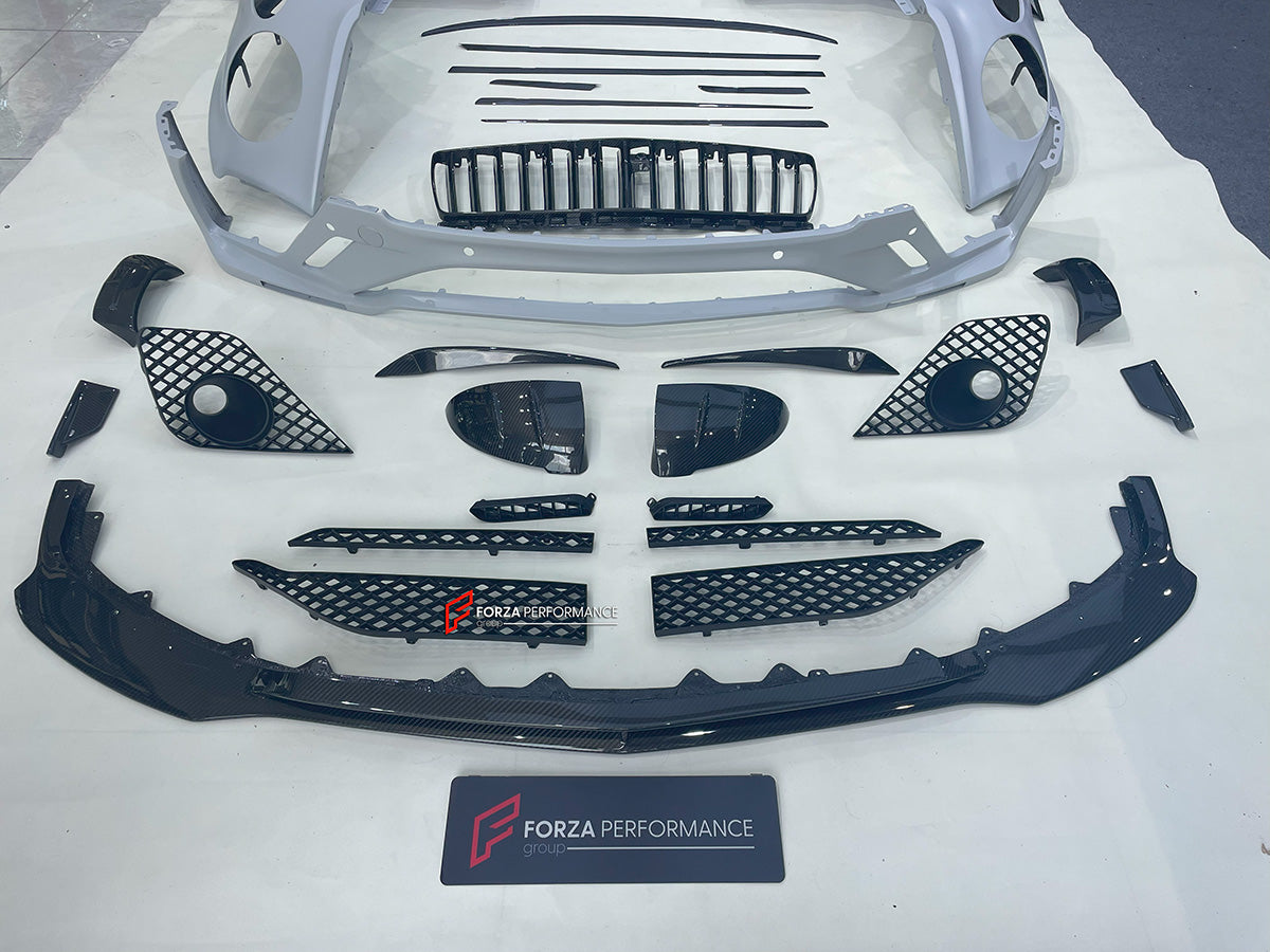 DRY CARBON WIDE BODY KIT for BENTLEY CONTINENTAL GT GTC 2018 - 2024

Set includes:
Front Lip
Front Bumper
Front Bumper Trims
Grille
Hood / Bonnet
Front Fenders
Side Mirror Covers
Side Trims
Side Skirts
Folding Roof Cover
Rear Spoiler
Rear Bumper
Rear Diffuser

Material: Dry Carbon

Note: Professional installation is required.