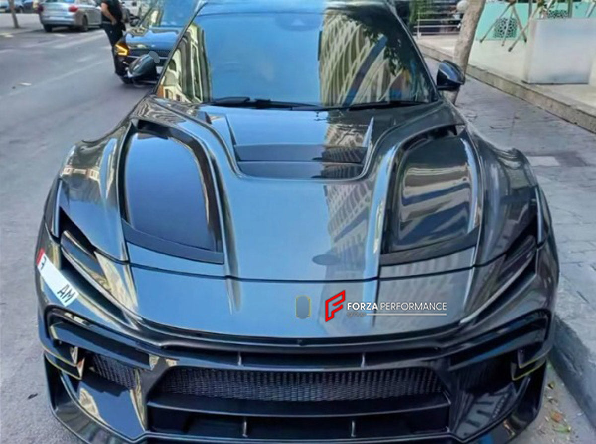 DRY CARBON WIDE BODY KIT for FERRARI PUROSANGUE 2023+ FORZA PERFORMANCE Mansory Keyvany
Set includes:

Front Lip
Front Bumper Assembly
Hood Bonnet
Front Fenders
Fender Flares
Side Skirts
Rear Fenders
Roof Spoiler
Ducktail Spoiler
Rear Diffuser
Rear Bumper Assembly
Material: Dry Carbon

NOTE: Professional installation is required.