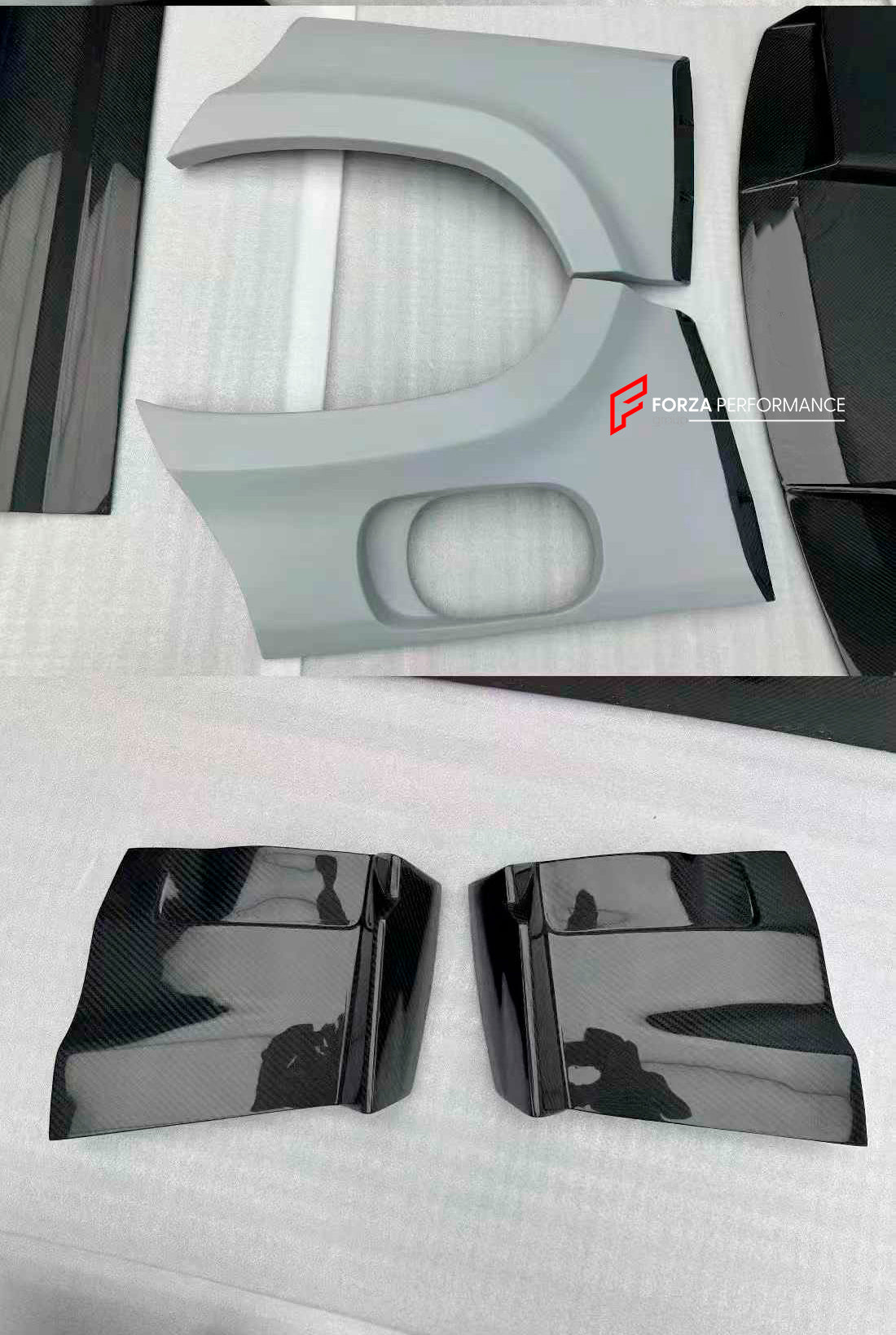 DRY CARBON WIDE BODY KIT for LAND ROVER DEFENDER L663 90 2020+

Set includes:

Front Lip
Front Bumper Trims
Front Grille
Hood Bonnet
Side Mirrors Covers
Front Fenders
Roof Led Bar
Side Skirts
Rear Fenders
Rear Trunk Cover
Rear Bumper
Rear Diffuser
Exhaust Tips

Material: Dry Carbon

Note: Professional installation is required.