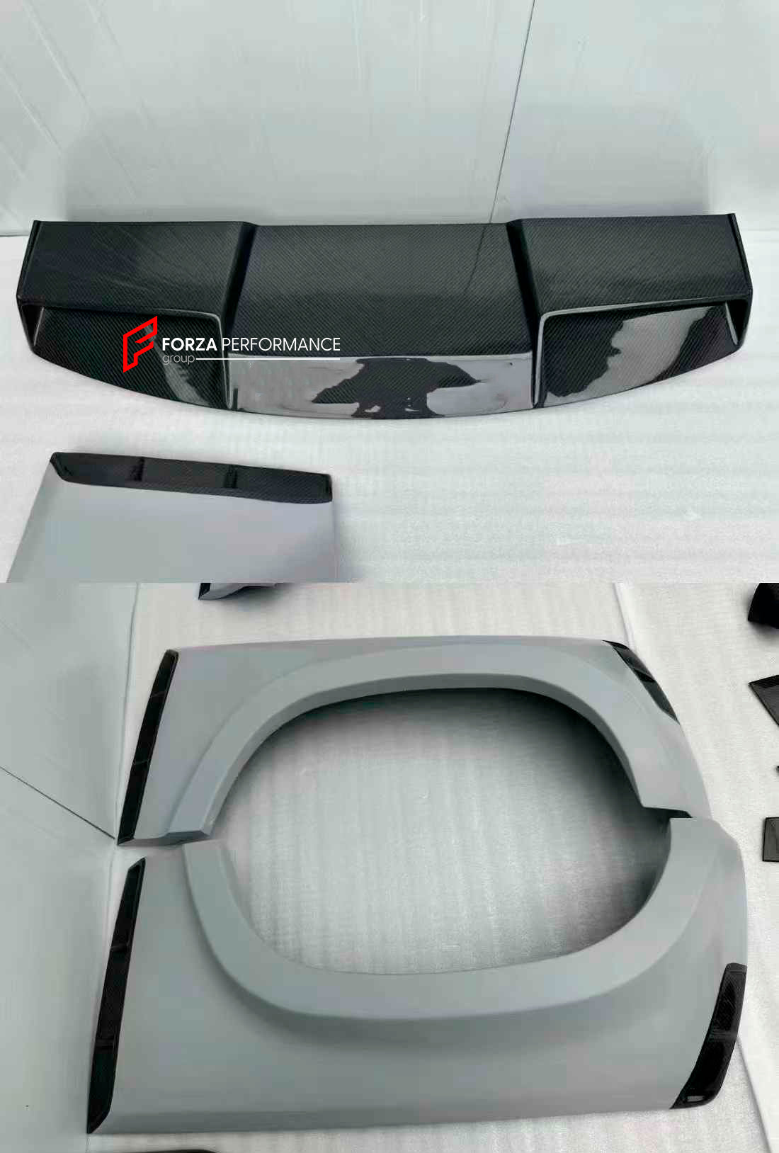 DRY CARBON WIDE BODY KIT for LAND ROVER DEFENDER L663 90 2020+

Set includes:

Front Lip
Front Bumper Trims
Front Grille
Hood Bonnet
Side Mirrors Covers
Front Fenders
Roof Led Bar
Side Skirts
Rear Fenders
Rear Trunk Cover
Rear Bumper
Rear Diffuser
Exhaust Tips

Material: Dry Carbon

Note: Professional installation is required.