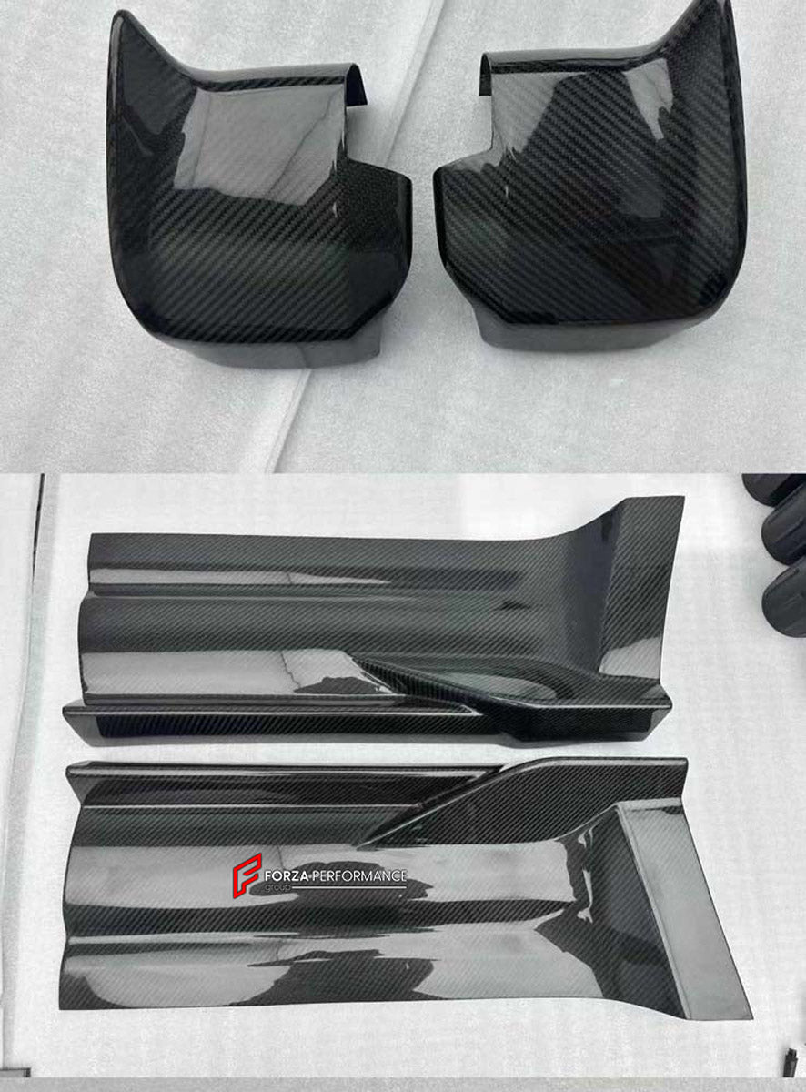 DRY CARBON WIDE BODY KIT for LAND ROVER DEFENDER L663 90 2020+

Set includes:

Front Lip
Front Bumper Trims
Front Grille
Hood Bonnet
Side Mirrors Covers
Front Fenders
Roof Led Bar
Side Skirts
Rear Fenders
Rear Trunk Cover
Rear Bumper
Rear Diffuser
Exhaust Tips

Material: Dry Carbon

Note: Professional installation is required.