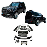 DRY CARBON WIDE BODY KIT for LAND ROVER DEFENDER L663 90 2020+

Set includes:

Front Lip
Front Bumper Trims
Front Grille
Hood Bonnet
Side Mirrors Covers
Front Fenders
Roof Led Bar
Side Skirts
Rear Fenders
Rear Trunk Cover
Rear Bumper
Rear Diffuser
Exhaust Tips

Material: Dry Carbon

Note: Professional installation is required.