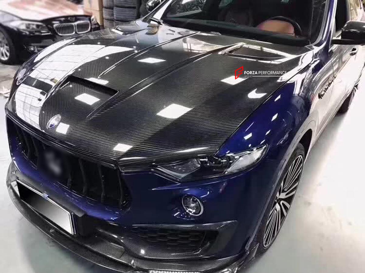 BODY KIT for Maserati LEVANTE M161 2016 - 2020
Set includes:

Front Vented Hood
Front Lip
Front Splitter
Front Mask Cover 8 pcs
Front Bar Cover
Front Fender Door Strip
Rear Diffuser With SS Exhaust Blinds
Roof Spoiler Extension
Rear Deck Lid Spoiler
Rear Bar Cover
Wide Body Fender Flare
Side Skirt
Material: Dry Carbon

NOTE: Professional installation is required. May require to change or modify wheel liners and bottom engine protection