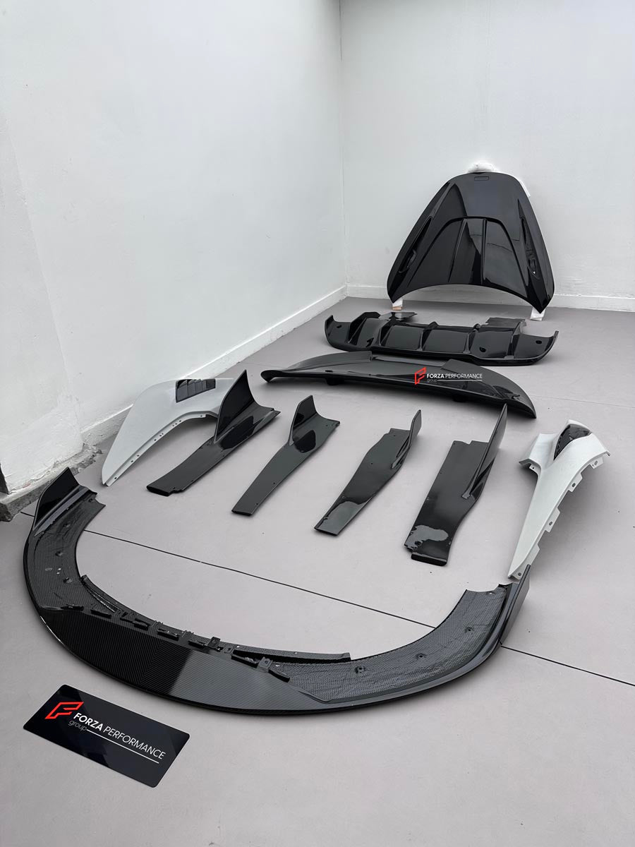 DRY CARBON BODY KIT for MCLAREN 750S 2023+ Forza Performance Style Custom Fit Design RYFT Style
Set includes:

Front Lip
Front Fenders
Side Skirts
Hood Bonnet
Rear Diffuser
Rear Spoiler
Material: Dry Carbon

NOTE: Professional installation is required.