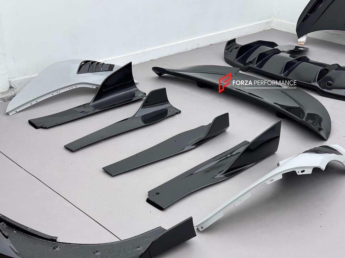 DRY CARBON BODY KIT for MCLAREN 750S 2023+ Forza Performance Style Custom Fit Design RYFT Style
Set includes:

Front Lip
Front Fenders
Side Skirts
Hood Bonnet
Rear Diffuser
Rear Spoiler
Material: Dry Carbon

NOTE: Professional installation is required.
